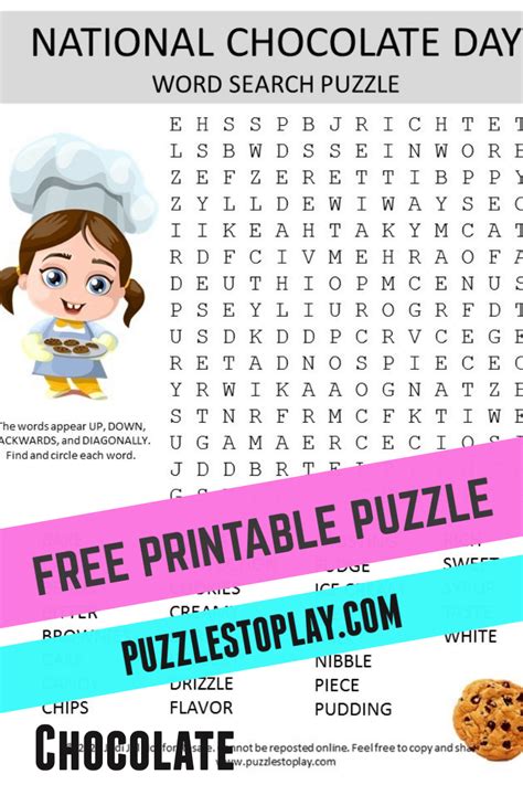 A Free Yummy Chocolate Word Search Puzzle On July 28 It S National