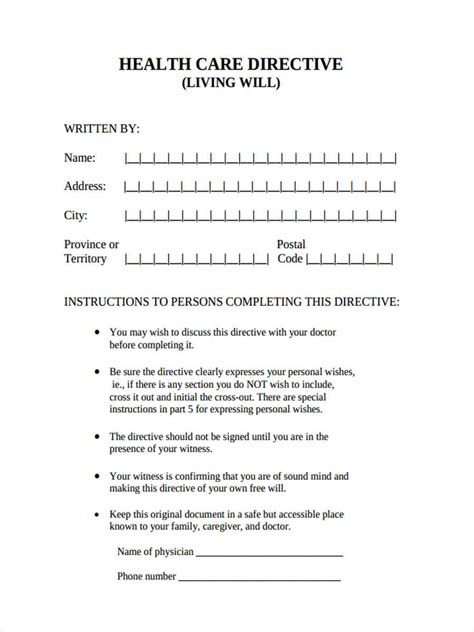 FREE 5 Health Care Directive Forms In PDF MS Word