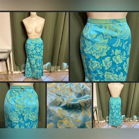 Vintage Skirts Vintage 6s Turquoise Hawaiian Satin Floral Maxi