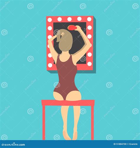 Young Lady In Front Of The Make Up Place With Mirror Stock Vector