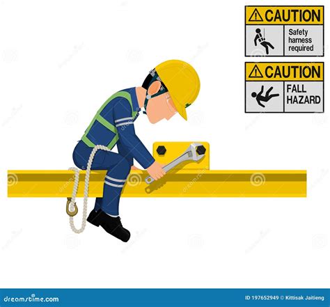 An Industrial Worker With Safety Harness Is Working At Height Stock