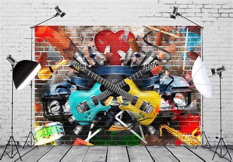 Buy BELECO 7x5ft Fabric Rock And Roll Guitar Backdrop Graffiti Brick