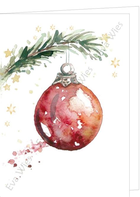 Tannenzweig Mit Kugel Watercolor Christmas Cards Christmas Card Art