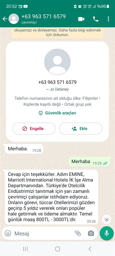 WhatsApp tan Gelen Bilinmeyen Numara Endişesi Şikayetvar