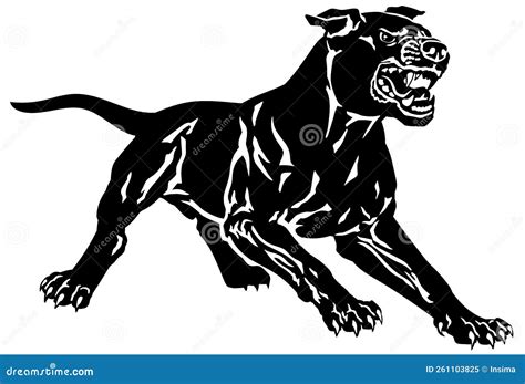 Aggressive Dog Isolated Black Silhouette Stock Vector Illustration