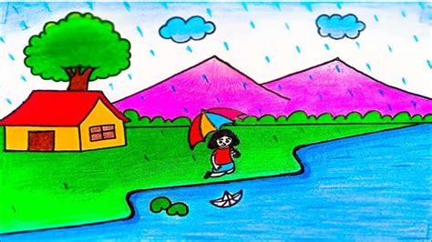 How To Draw Rainy Day Step By Step Rainy Season Drawing For Beginners