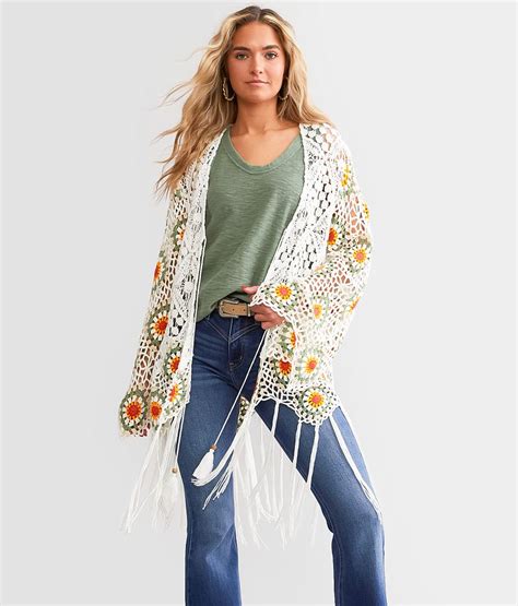 Miss Me Crochet Fringe Cardigan Womens Sweaters In Multi White Buckle