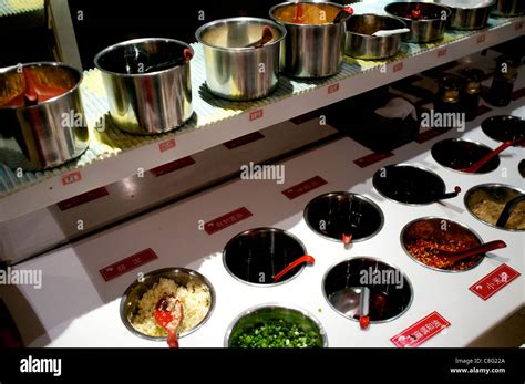 Various Sauces At Hai Di Lao Hot Pot Restaurant In Beijing China 21 Oct 2011 Stock Photo Alamy