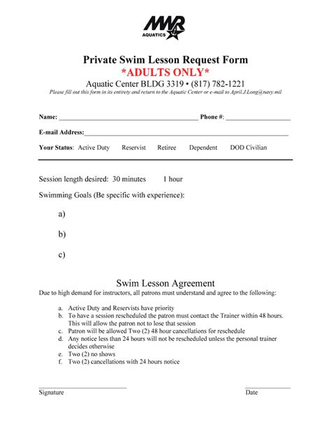 Fillable Online Private Swim Lesson Request Form Docx Fax Email Print