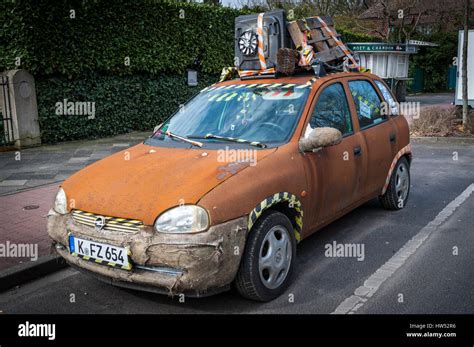 Rat Style Opel Corsa Parked On Roadside In Meerbusch Büderich Near