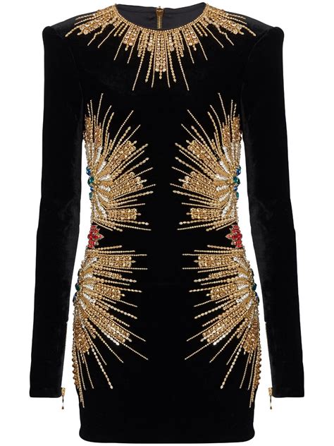 Balmain Crystal Embellished Velvet Mini Dress Farfetch