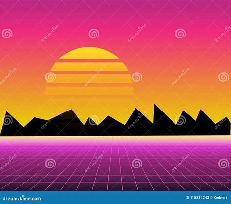 Future Retro Landscape Of The S Vector Futuristic Synth Retro Wave