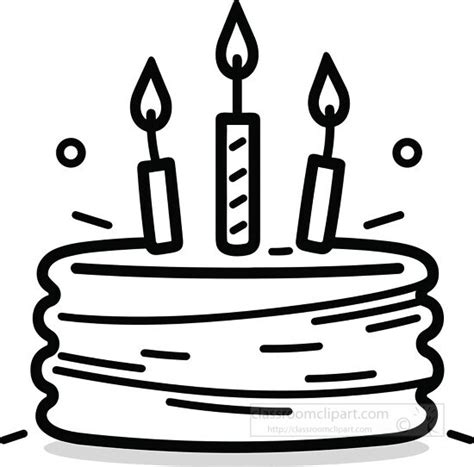 Black White Outline Clipart Birthday Cake With Three Candles Black Outline