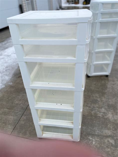 Pair Of Plastic Storage Drawer Bins On Wheels