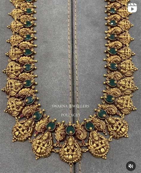 Antique Gold Necklace With Green Stones