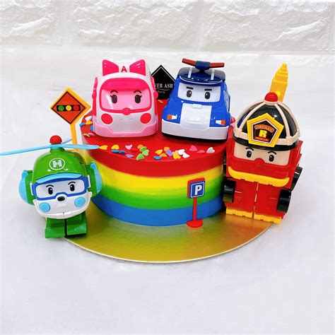 Robocar Poli Cake with Rainbow Cream - River Ash Bakery