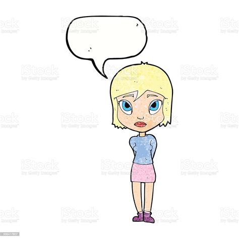 Cartoon Shy Girl With Speech Bubble Stock Illustration Download Image Now Adult Cheerful