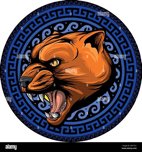 Vector Illustration Of Cougar Panther Head With Decoration Stock Vector