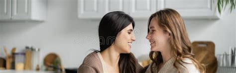 Side View Of Positive Lesbian Couple Stock Image Image Of Blur Crop