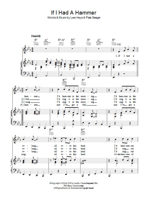 If I Had A Hammer By Pete Seeger Sheet Music For Piano Vocal And Guitar