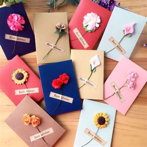 Handmade dried flowers DIY mother's Day card greeting card flower shop high end card-in Cards ...