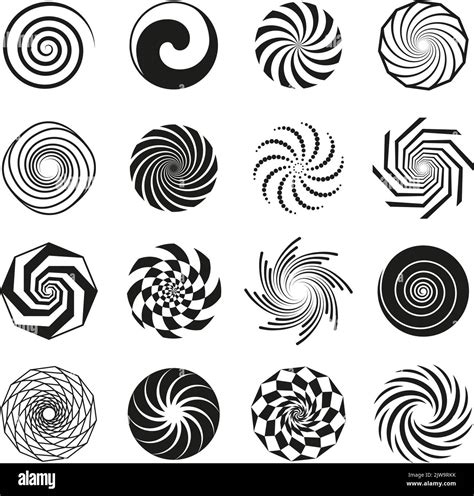 Black Spirals Set Round Simple Spiral Ornaments Rough Circle Swirling