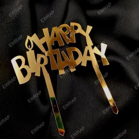 Gold Mirror Finish 12 Pcs Happy Birthday Acrylic Cake Topper 5 Inch