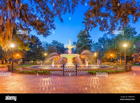 Forsyth Park Savannah Georgia Usa Fountain At Dawn Stock Photo Alamy