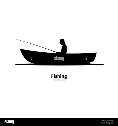 Black Silhouette Of A Fisherman Sitting In A Boat Stock Vector Image