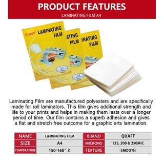 Quaff Laminating Film A Long Short Sheets Per Pack