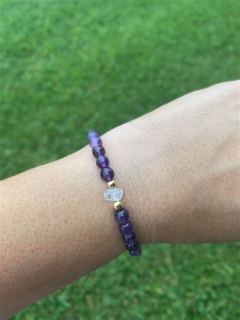 Aaa Faceted Amethyst Bracelet With Herkimer Diamond Genuine Etsy