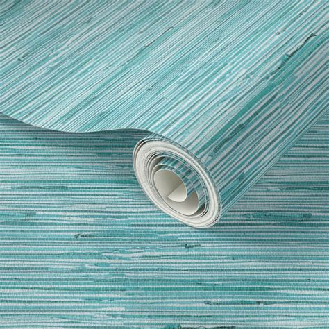 Aqua Teal Grasscloth Woven Wallpaper Wallpaper Spoonflower