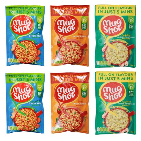 Mugshot Instant Noodles Variety 6 Pack (2 x Sweet & Sour - 67g, 2 x