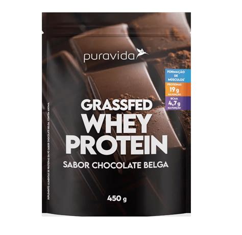 PURAVIDA Whey Protein Grassfed Sabor Chocolate Belga 450 Gramas