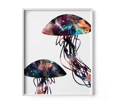 Jellyfish Art Jellyfish Print Jellyfish Poster Space Print Etsy