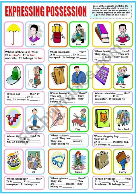 Expressing Possession Exercises B W Version Included Esl Worksheet