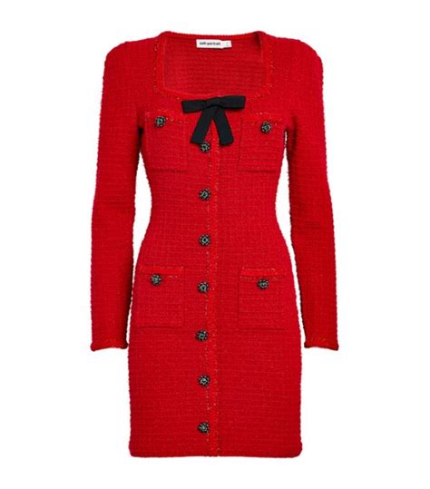 Womens Self Portrait Red Knitted Bow Detail Mini Dress Harrods Uk