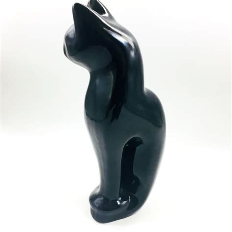 Tall Vintage Black Cat Figurine 1960s 70s Green Eyes Kitten Etsy