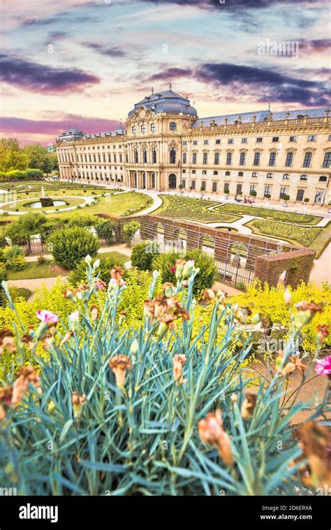 Wurzburg Residenz And Colorful Gardens View Famous Landmark In Bavaria