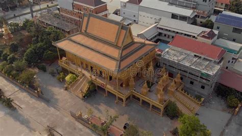 Aerial View Of Golden Temple Phnom Penh Cambodia Stock Image Image