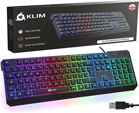 Klim Chroma Gaming Keyboard Slim Durable Ergonomic Quiet Water Resistant Silent Keys Usb