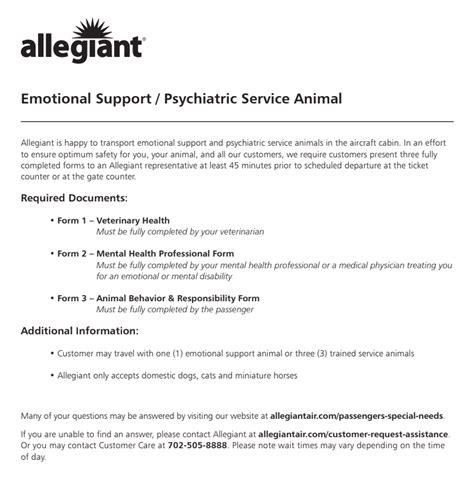 Allegiant Emotional Support Animal Form Esa Doctors