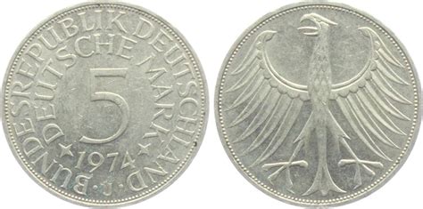 Deutschland BRD 5 Mark 1974 J Silberadler VF MA Shops