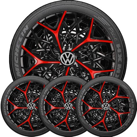 Kit 4 Calotas Resistentes Aro 14 Vermelho Preto Vw Shopee Brasil