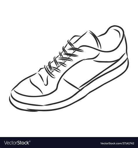 Sneakers outline drawing black lines sport Vector Image