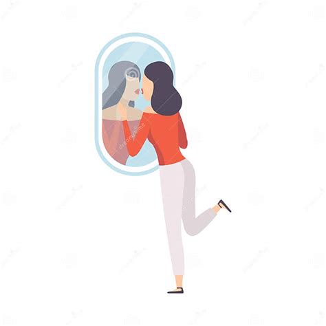 Narcissistic Woman Character Looking At Mirror And Kissing Her