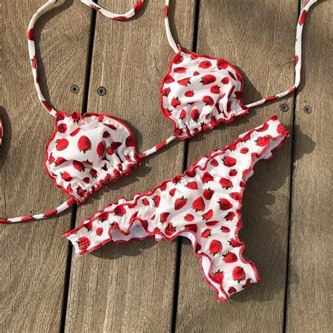 Strawberry Print Bikinis Sets 2018 Summer Beachwear Micro Swimwear