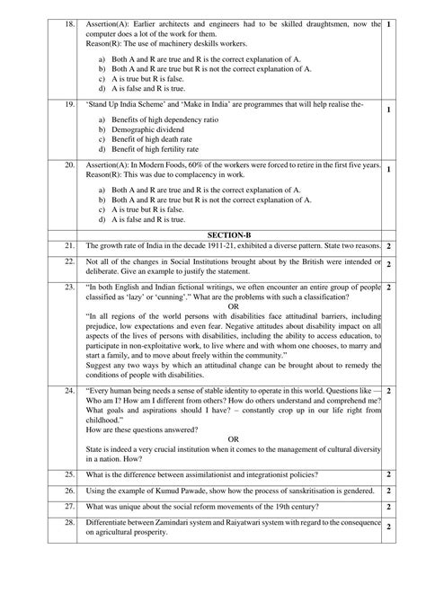 Cbse Class 12 Sociology Sample Paper 2023 Indcareer Docs