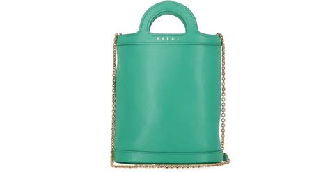 Marni Logo Detailed Open Top Bucket Bag In Green Lyst