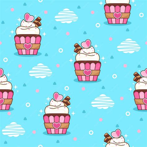 Premium Vector Cute Cupcake Cloud Cartoon Vector Pattern Background